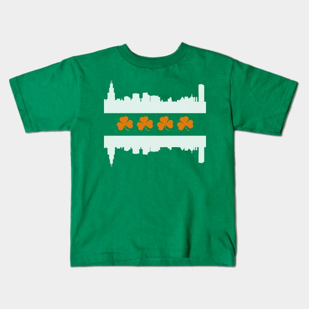 Irish Chicago Skyline Flag Kids T-Shirt by E